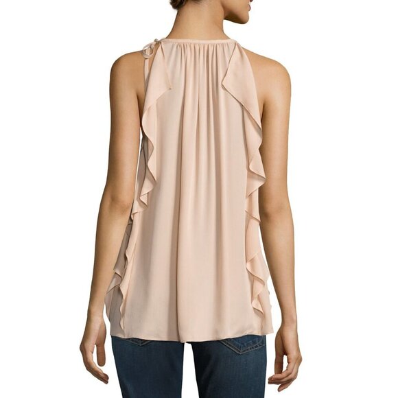 Ramy Brook Tiera Tie Shoulder Silk Ruffle Top Blush Size Medium NEW NWT - Picture 2 of 8